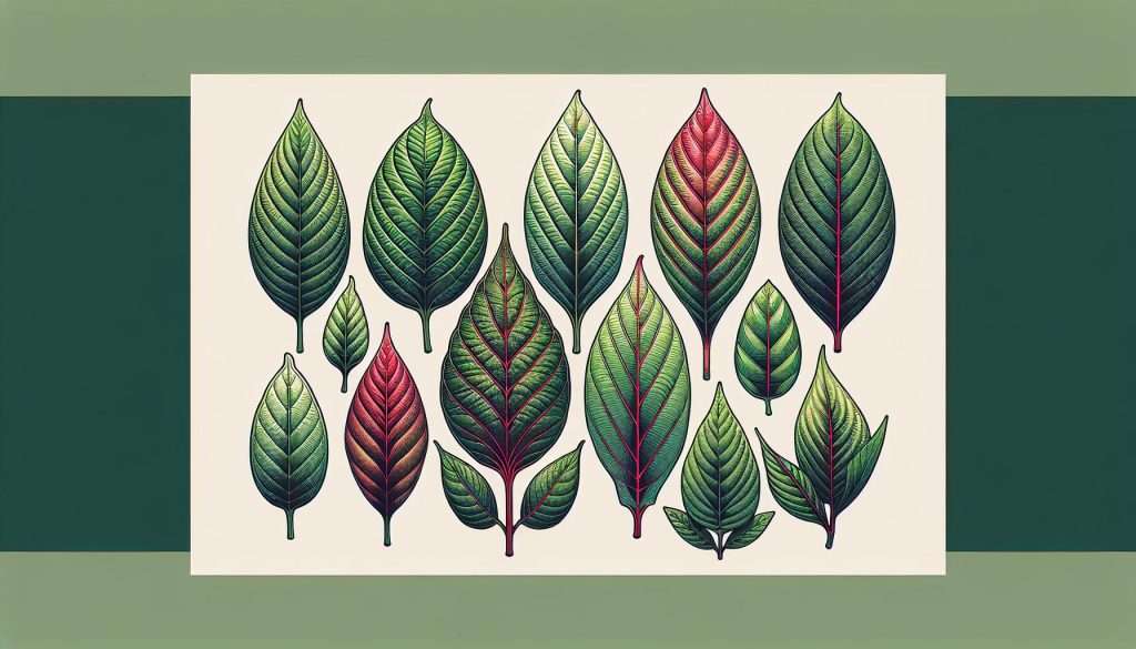 Malay Kratom leaves with a variety of vein colors
