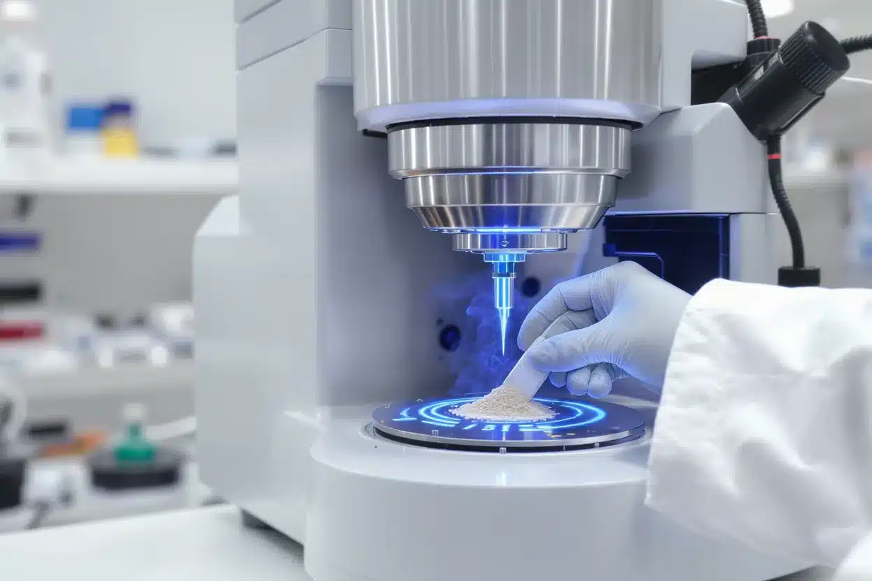 ICP-MS inductively coupled plasma mass spectrometer laboratory instrument performing heavy metal testing on kratom samples for arsenic lead cadmium mercury