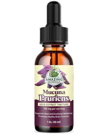 Amazing Botanicals Mucuna Pruriens Seed Extract Tincture 1 oz amber glass dropper bottle on a white background